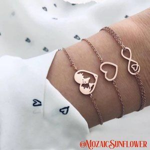 Rose Gold Love & Peace in the World 3 Piece Bracelet Set